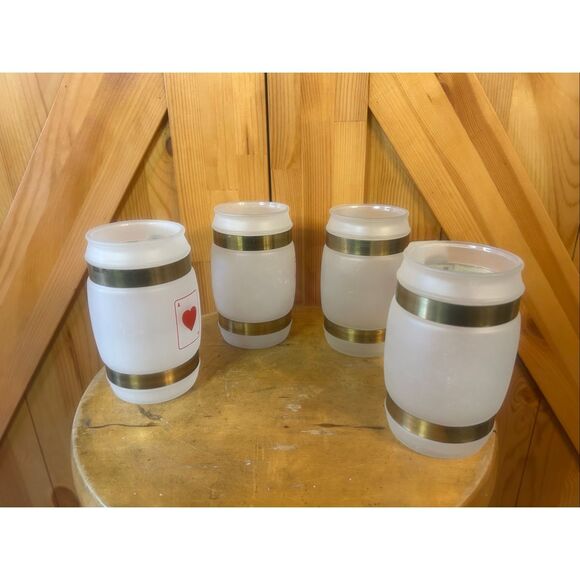 Vintage Siesta Ware Frosted Glass Mugs Wood Metal Handle Set of 4 Aces Cards (59 - Picture 4 of 8